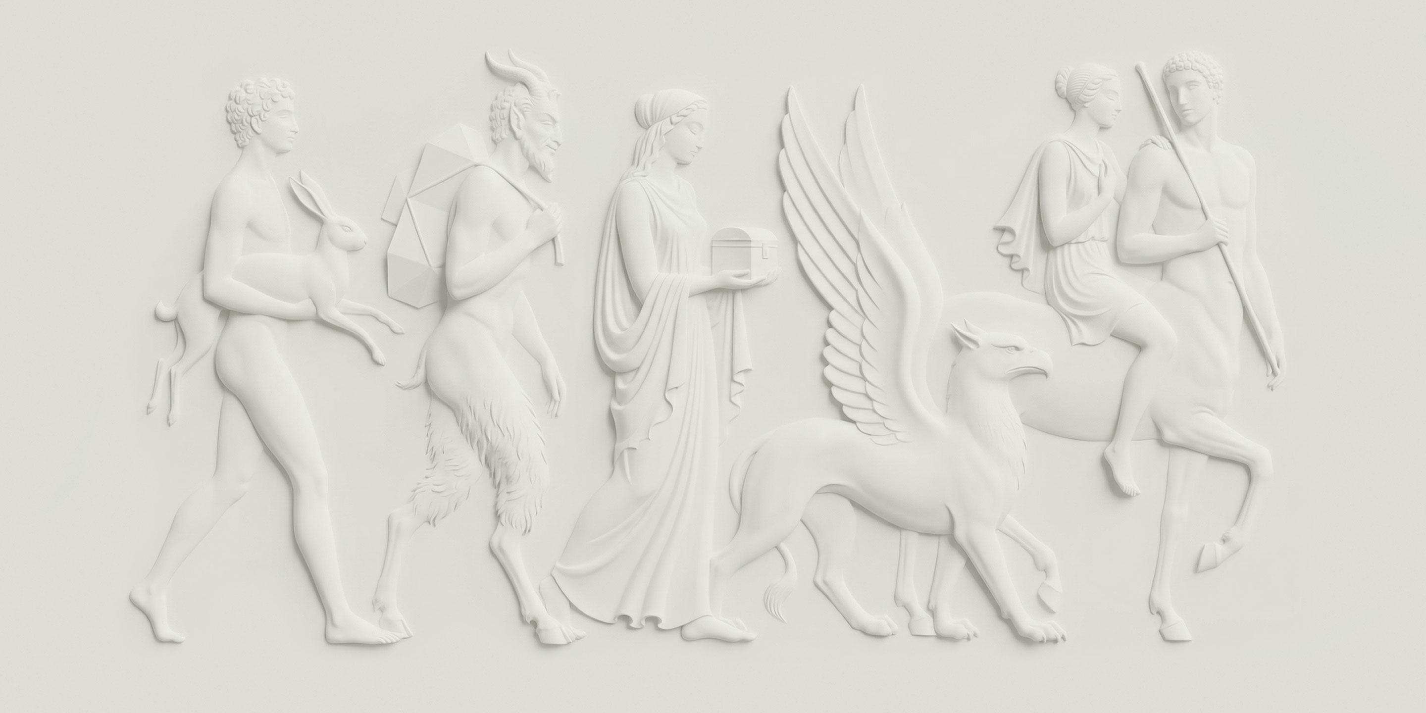 Walking statues relief